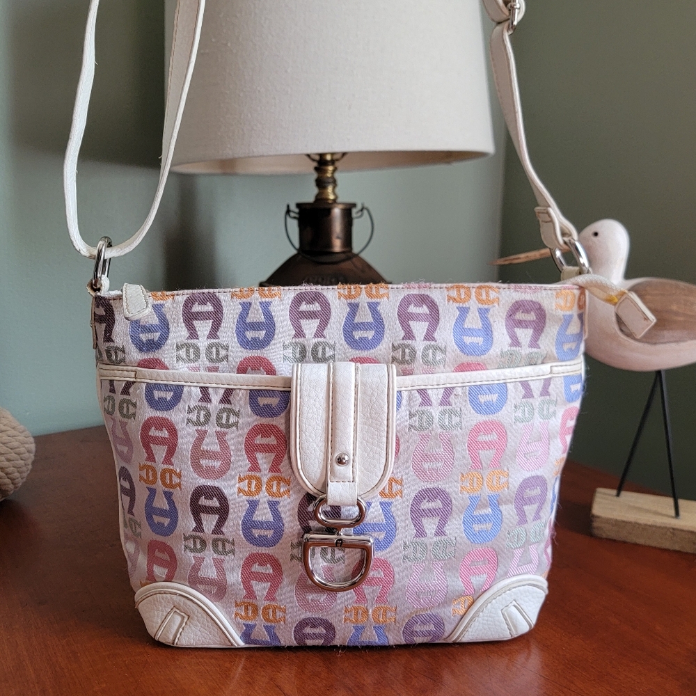 Etienne Aigner Rainbow Logo Y2K White Multicolor Shoulder Bag Purse